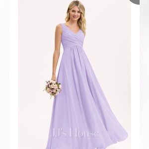 A-line V-Neck Floor-Lenght Chiffon Dress with Pleated Bodice (Lilac)